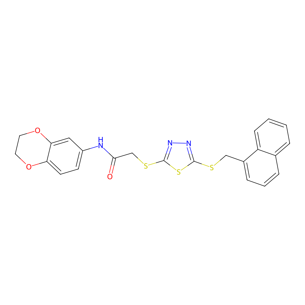 N-(2,3-dihydro-1,4-benzodioxin-6-yl)-2-({5-[(naphthalen-1-ylmethyl)sulfanyl]-1,3,4-thiadiazol-2-yl}sulfanyl)acetamide molecular structure, CAS 613226-18-9