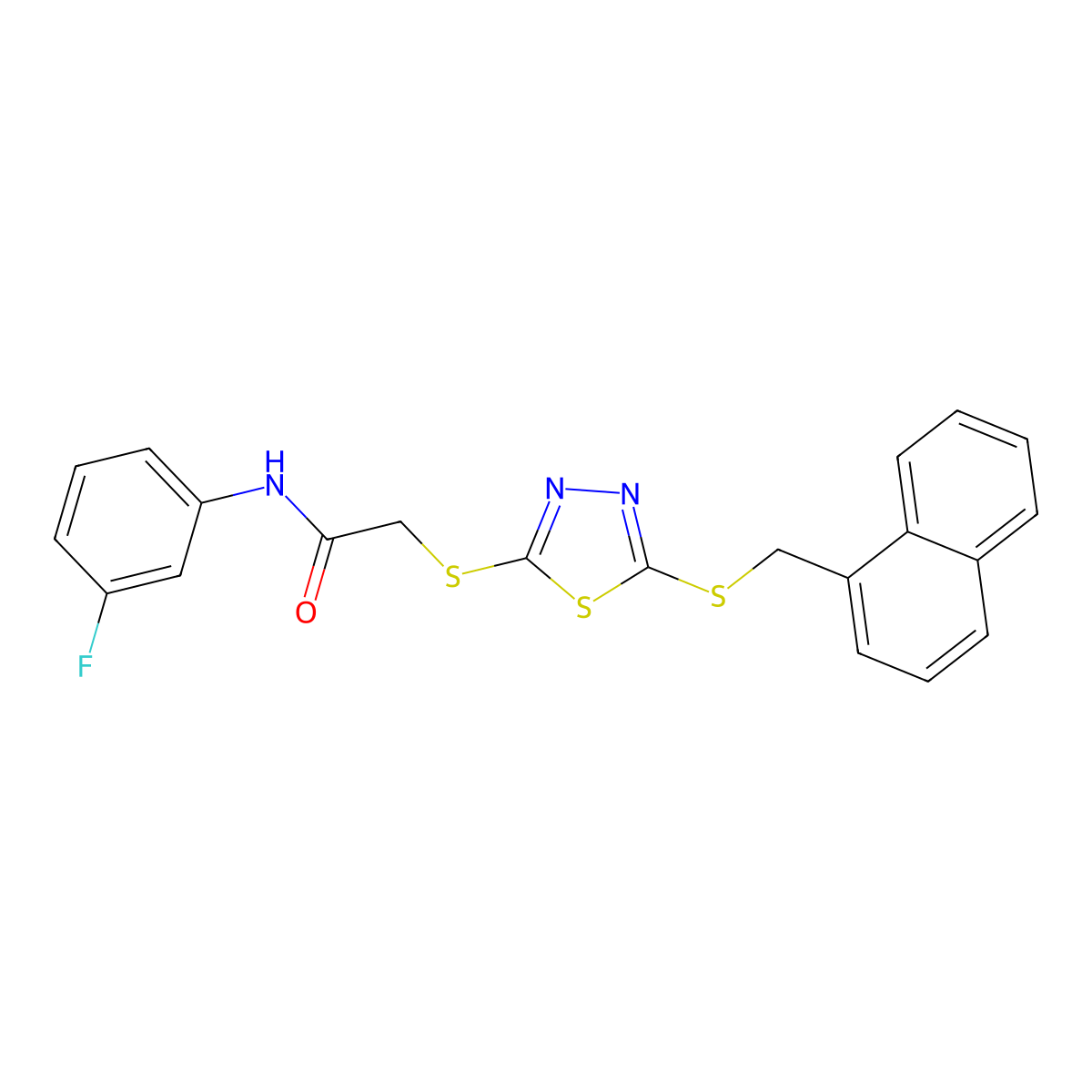 N-(3-fluorophenyl)-2-({5-[(naphthalen-1-ylmethyl)sulfanyl]-1,3,4-thiadiazol-2-yl}sulfanyl)acetamide molecular structure, CAS 613226-20-3