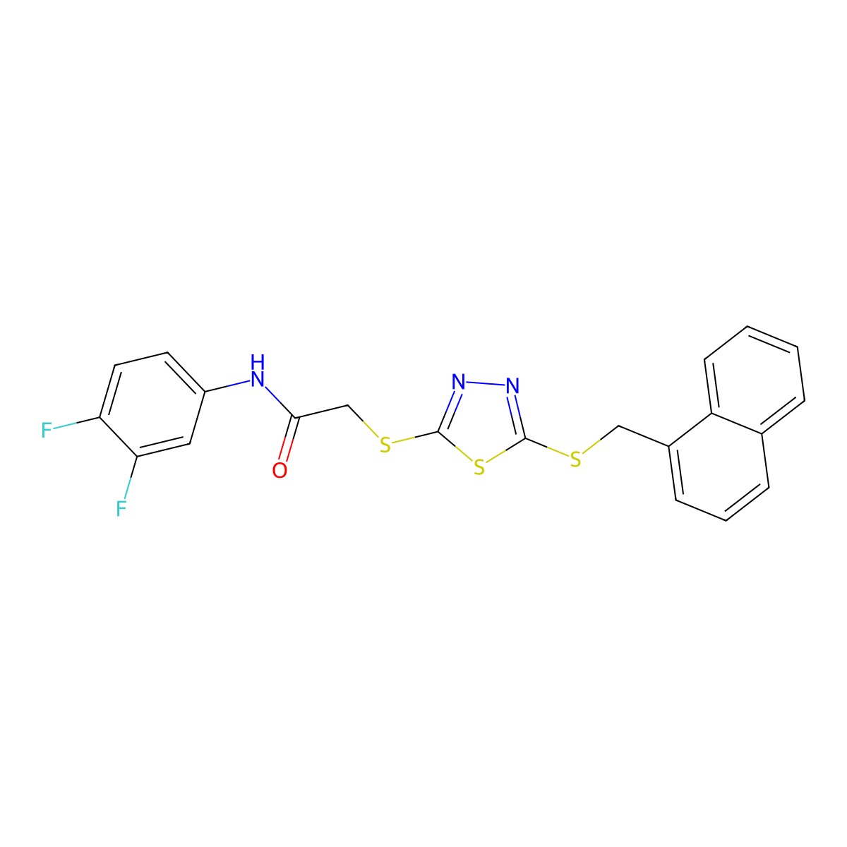 N-(3,4-difluorophenyl)-2-({5-[(naphthalen-1-ylmethyl)sulfanyl]-1,3,4-thiadiazol-2-yl}sulfanyl)acetamide molecular structure, CAS 613226-21-4
