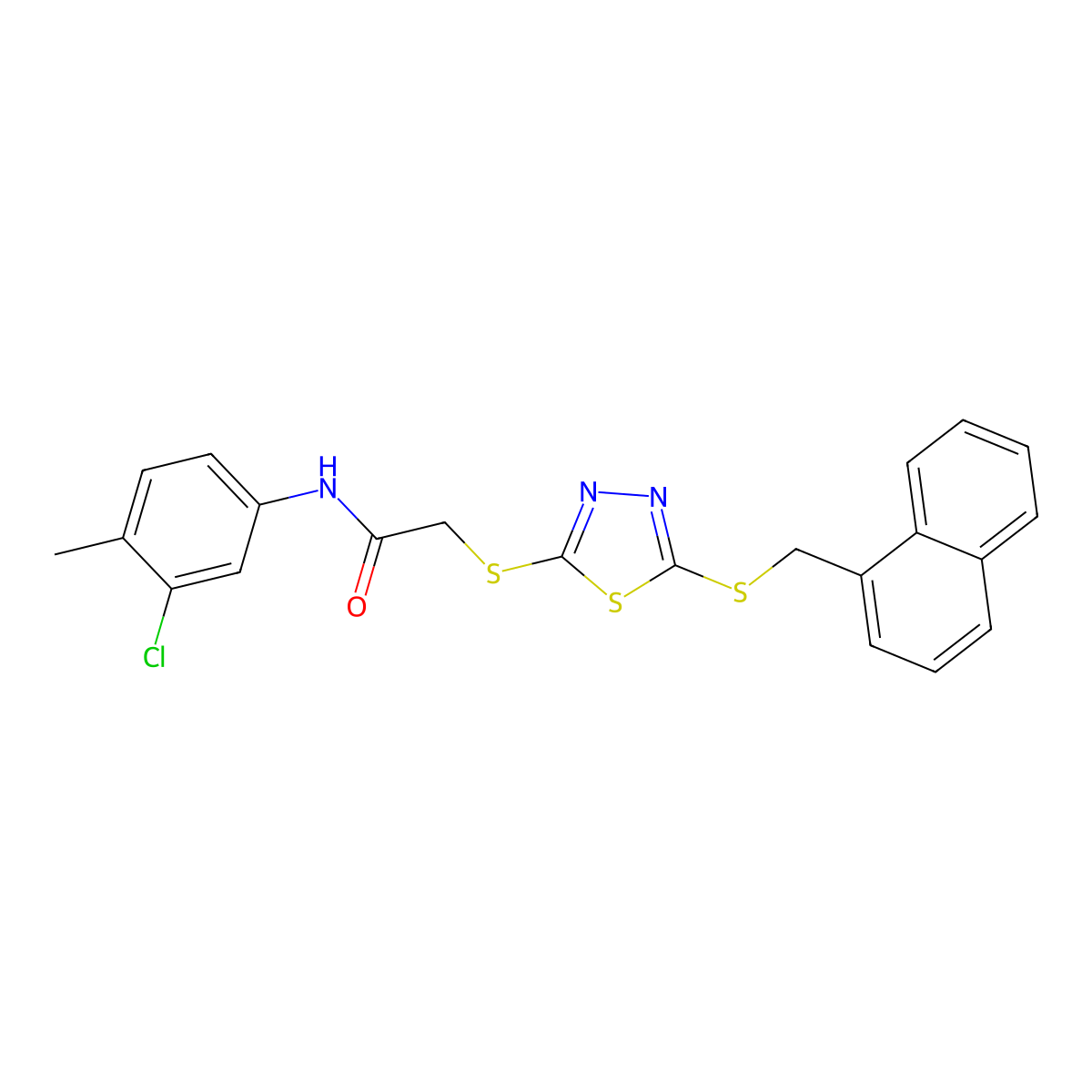 N-(3-chloro-4-methylphenyl)-2-[[5-(naphthalen-1-ylmethylsulfanyl)-1,3,4-thiadiazol-2-yl]sulfanyl]acetamide molecular structure, CAS 613226-30-5