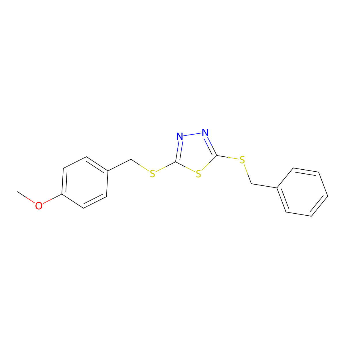 2-(Benzylthio)-5-((4-methoxybenzyl)thio)-1,3,4-thiadiazole molecular structure, CAS 613226-41-8