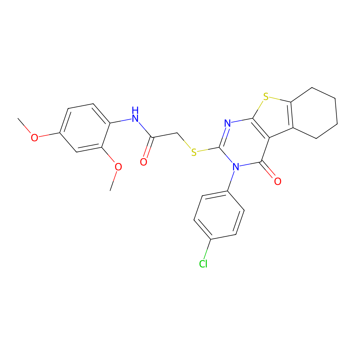 2-{[3-(4-chlorophenyl)-4-oxo-3,4,5,6,7,8-hexahydro[1]benzothieno[2,3-d]pyrimidin-2-yl]sulfanyl}-N-(2,4-dimethoxyphenyl)acetamide molecular structure, CAS 613226-44-1