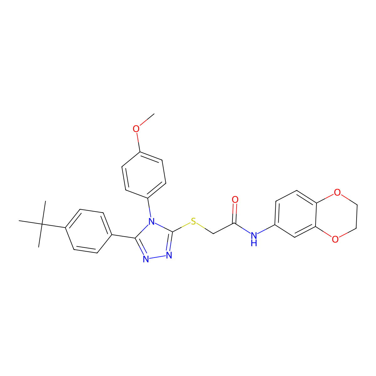 2-{[5-(4-tert-butylphenyl)-4-(4-methoxyphenyl)-4H-1,2,4-triazol-3-yl]sulfanyl}-N-(2,3-dihydro-1,4-benzodioxin-6-yl)acetamide molecular structure, CAS 613226-49-6