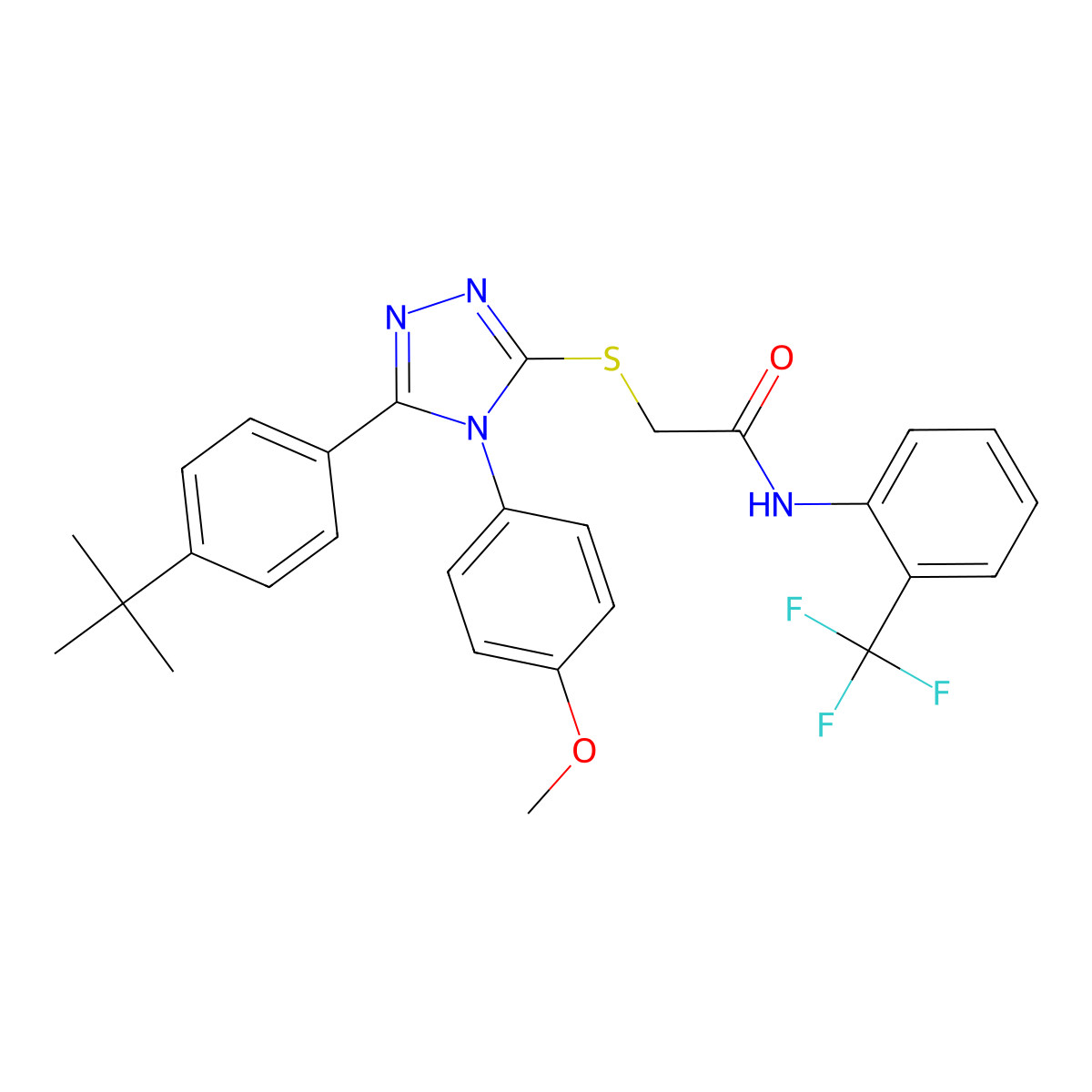 2-{[5-(4-tert-butylphenyl)-4-(4-methoxyphenyl)-4H-1,2,4-triazol-3-yl]sulfanyl}-N-[2-(trifluoromethyl)phenyl]acetamide molecular structure, CAS 613226-51-0