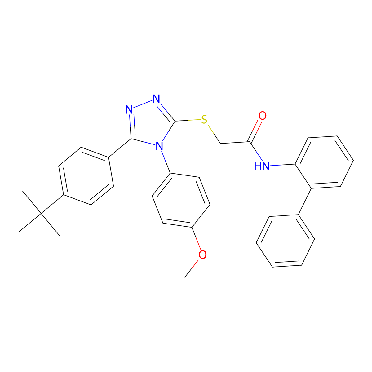 N-(biphenyl-2-yl)-2-{[5-(4-tert-butylphenyl)-4-(4-methoxyphenyl)-4H-1,2,4-triazol-3-yl]sulfanyl}acetamide molecular structure, CAS 613226-54-3