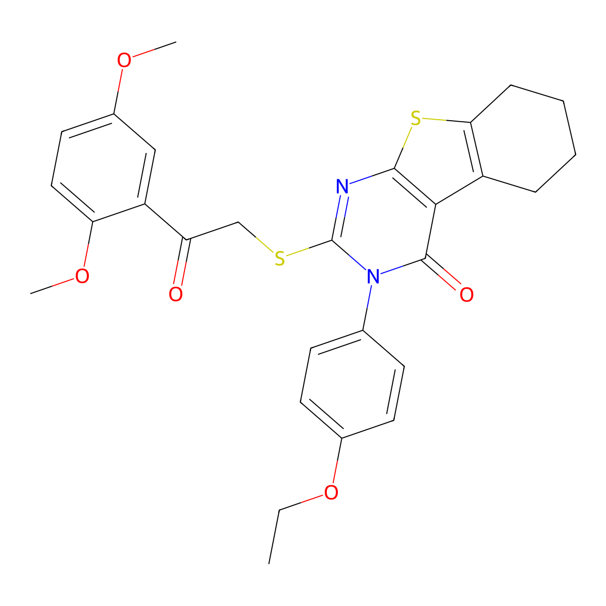 2-{[2-(2,5-dimethoxyphenyl)-2-oxoethyl]sulfanyl}-3-(4-ethoxyphenyl)-5,6,7,8-tetrahydro[1]benzothieno[2,3-d]pyrimidin-4(3H)-one molecular structure, CAS 613226-57-6
