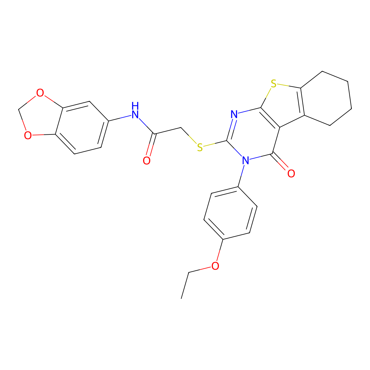 N-(1,3-benzodioxol-5-yl)-2-{[3-(4-ethoxyphenyl)-4-oxo-3,4,5,6,7,8-hexahydro[1]benzothieno[2,3-d]pyrimidin-2-yl]sulfanyl}acetamide molecular structure, CAS 613226-60-1