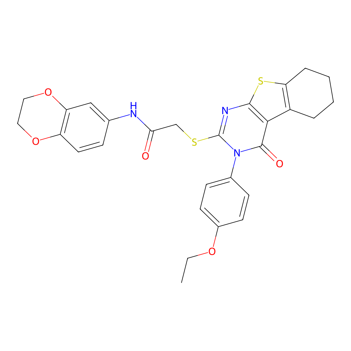 N-(2,3-dihydro-1,4-benzodioxin-6-yl)-2-{[3-(4-ethoxyphenyl)-4-oxo-3,4,5,6,7,8-hexahydro[1]benzothieno[2,3-d]pyrimidin-2-yl]sulfanyl}acetamide molecular structure, CAS 613226-61-2
