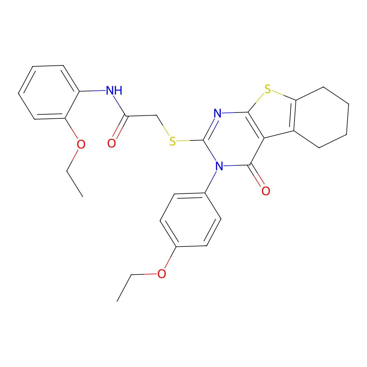 N-(2-ethoxyphenyl)-2-{[3-(4-ethoxyphenyl)-4-oxo-3,4,5,6,7,8-hexahydro[1]benzothieno[2,3-d]pyrimidin-2-yl]sulfanyl}acetamide molecular structure, CAS 613226-66-7