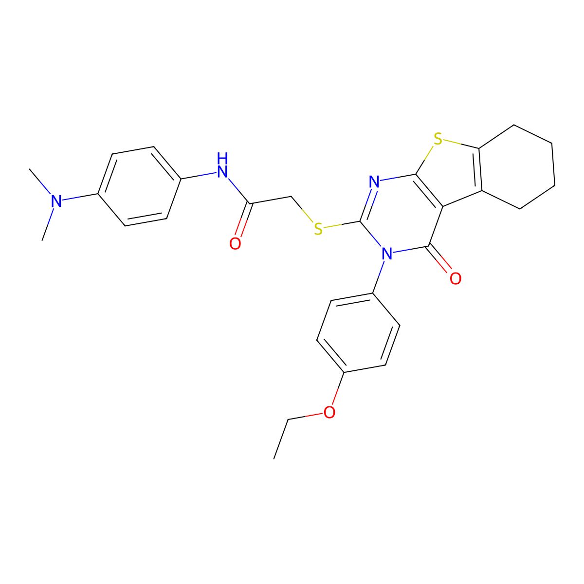 N-[4-(dimethylamino)phenyl]-2-{[3-(4-ethoxyphenyl)-4-oxo-3,4,5,6,7,8-hexahydro[1]benzothieno[2,3-d]pyrimidin-2-yl]sulfanyl}acetamide molecular structure, CAS 613226-67-8