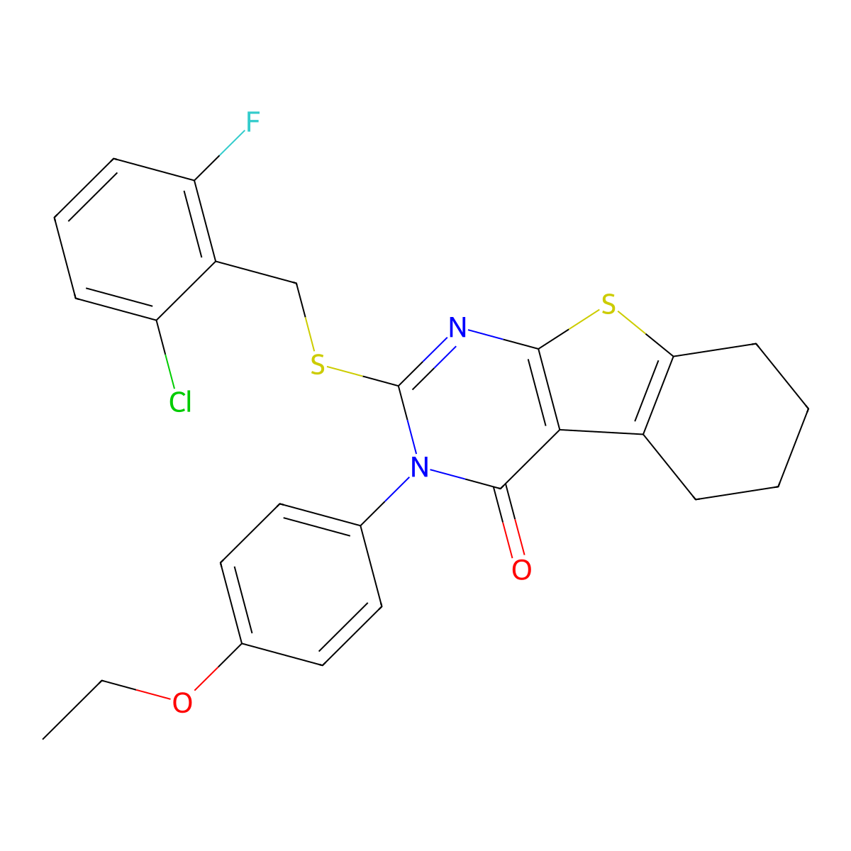 2-[(2-chloro-6-fluorobenzyl)sulfanyl]-3-(4-ethoxyphenyl)-5,6,7,8-tetrahydro[1]benzothieno[2,3-d]pyrimidin-4(3H)-one molecular structure, CAS 613226-70-3