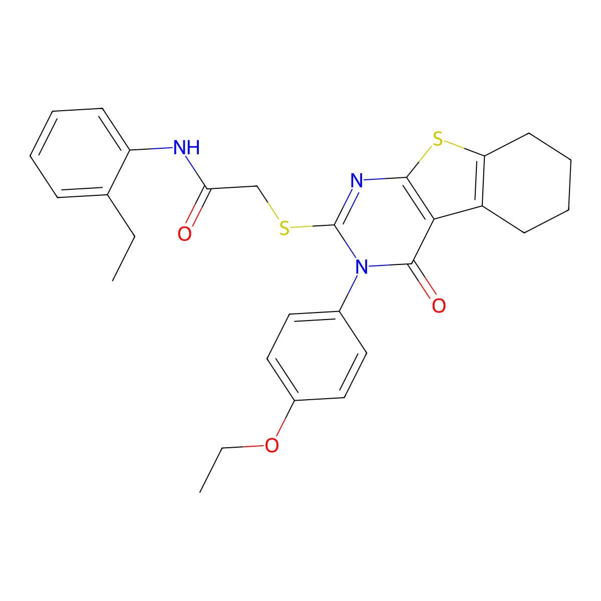 2-{[3-(4-ethoxyphenyl)-4-oxo-3,4,5,6,7,8-hexahydro[1]benzothieno[2,3-d]pyrimidin-2-yl]sulfanyl}-N-(2-ethylphenyl)acetamide molecular structure, CAS 613226-71-4