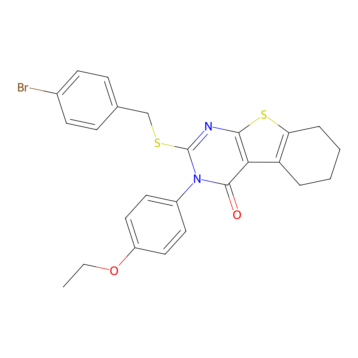2-[(4-bromobenzyl)sulfanyl]-3-(4-ethoxyphenyl)-5,6,7,8-tetrahydro[1]benzothieno[2,3-d]pyrimidin-4(3H)-one molecular structure, CAS 613226-72-5