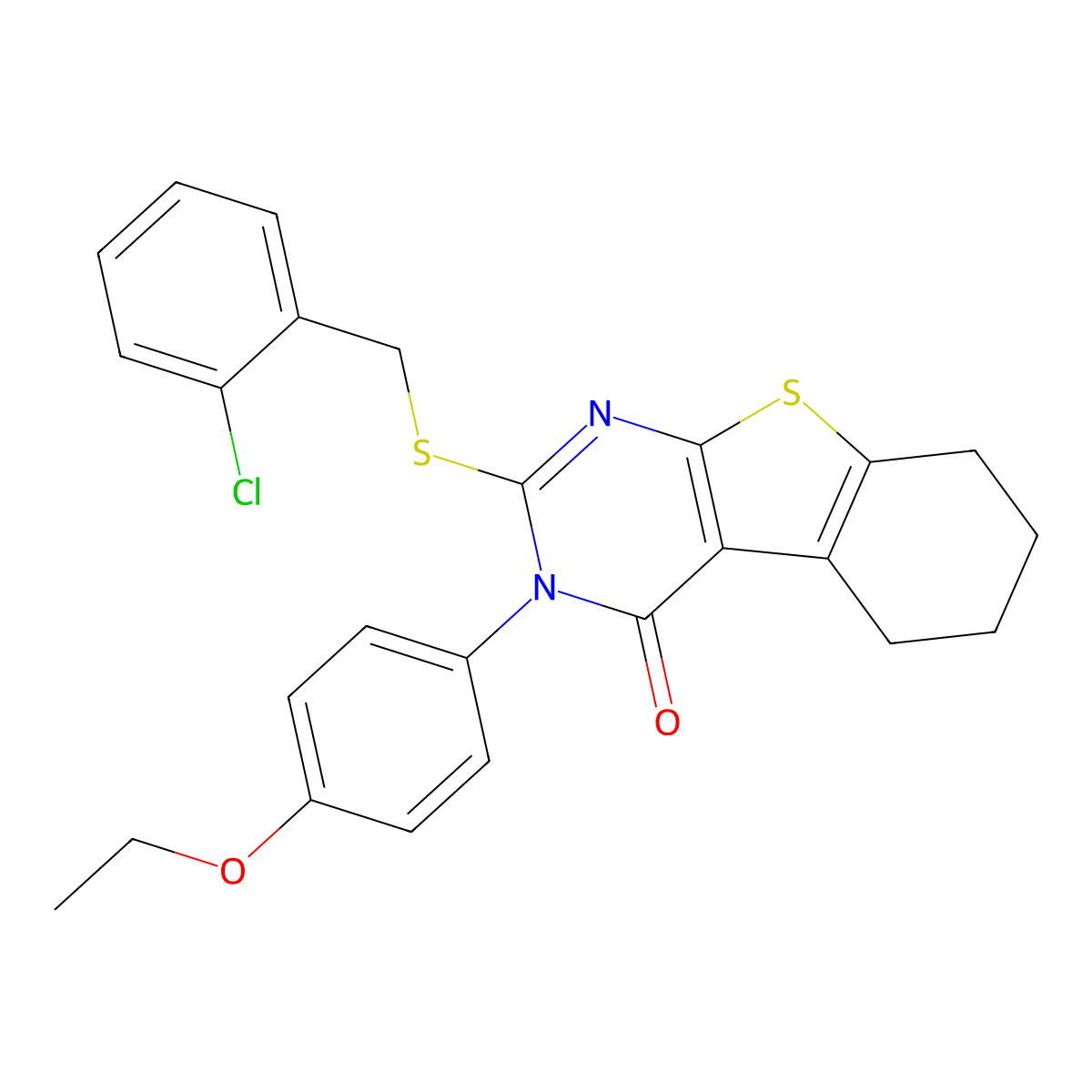 2-[(2-chlorobenzyl)sulfanyl]-3-(4-ethoxyphenyl)-5,6,7,8-tetrahydro[1]benzothieno[2,3-d]pyrimidin-4(3H)-one molecular structure, CAS 613226-73-6