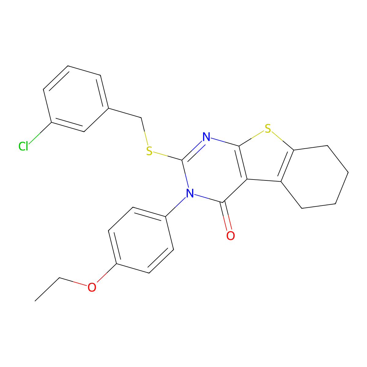 2-[(3-chlorobenzyl)sulfanyl]-3-(4-ethoxyphenyl)-5,6,7,8-tetrahydro[1]benzothieno[2,3-d]pyrimidin-4(3H)-one molecular structure, CAS 613226-76-9