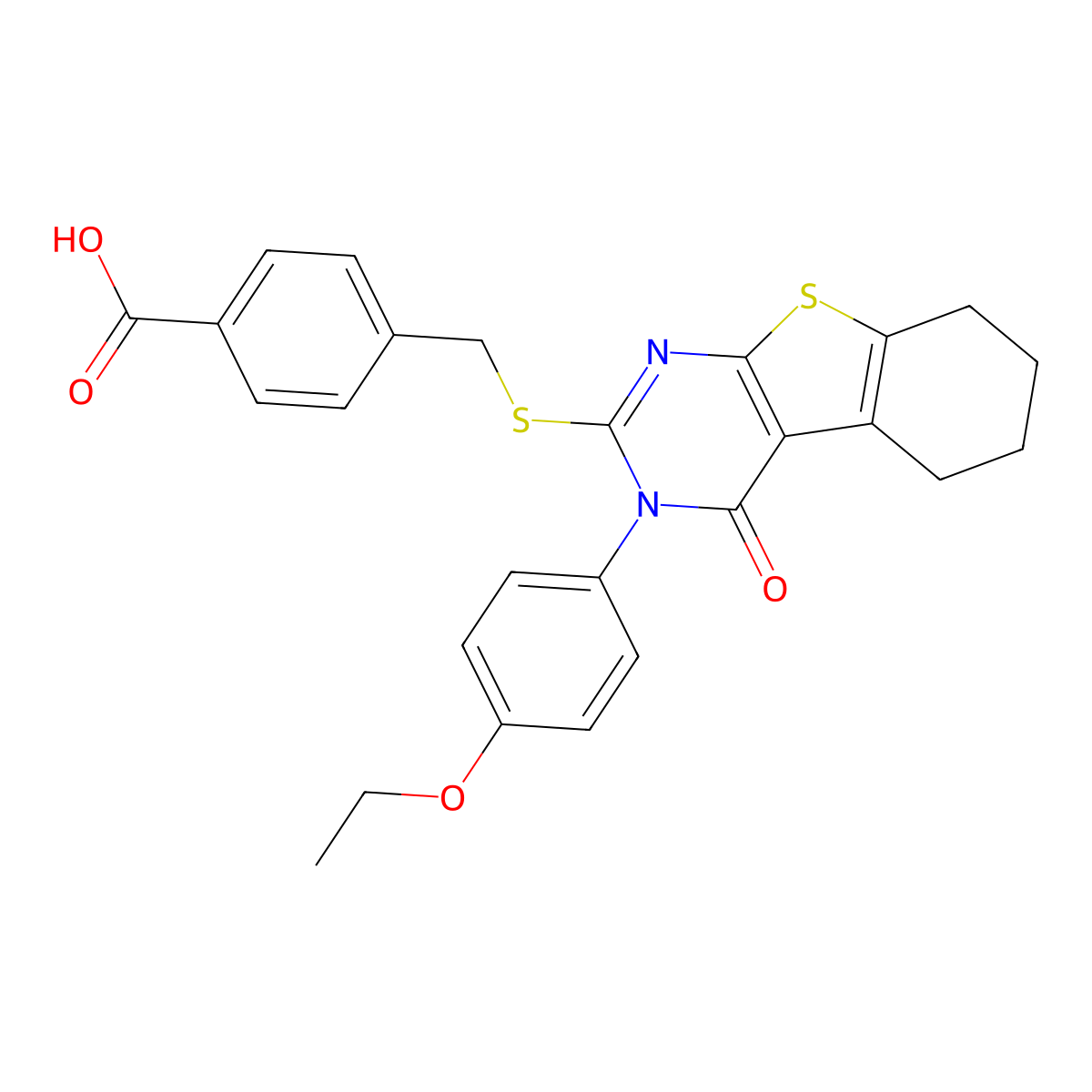 4-({[3-(4-Ethoxyphenyl)-4-oxo-3,4,5,6,7,8-hexahydro[1]benzothieno[2,3-d]pyrimidin-2-yl]sulfanyl}methyl)benzoic acid molecular structure, CAS 613226-77-0