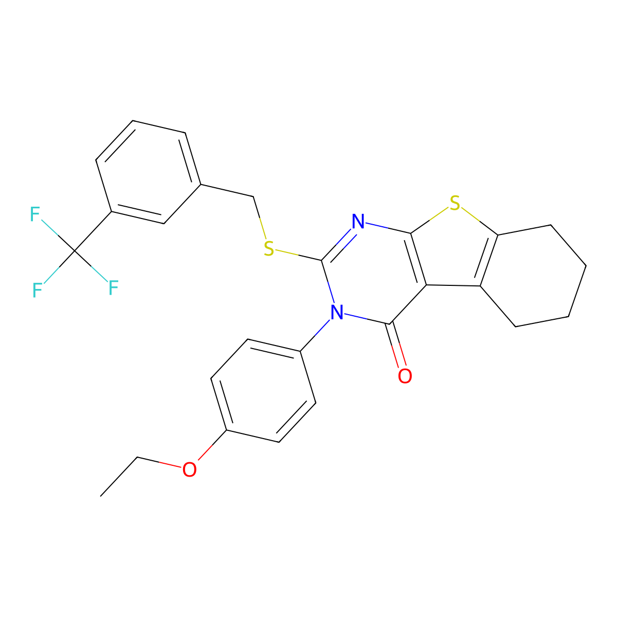 3-(4-ethoxyphenyl)-2-{[3-(trifluoromethyl)benzyl]sulfanyl}-5,6,7,8-tetrahydro[1]benzothieno[2,3-d]pyrimidin-4(3H)-one molecular structure, CAS 613226-81-6