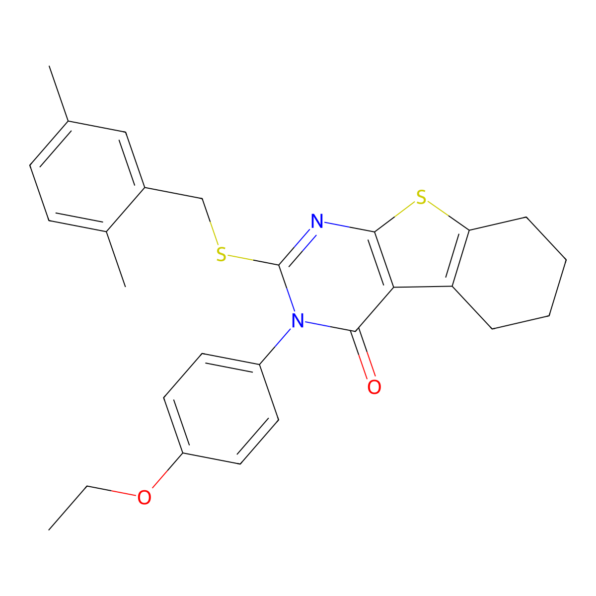 2-[(2,5-dimethylbenzyl)sulfanyl]-3-(4-ethoxyphenyl)-5,6,7,8-tetrahydro[1]benzothieno[2,3-d]pyrimidin-4(3H)-one molecular structure, CAS 613226-82-7