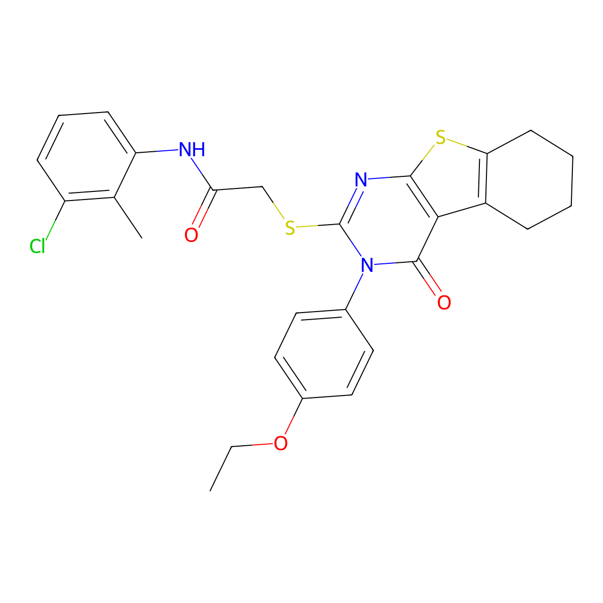 N-(3-chloro-2-methylphenyl)-2-{[3-(4-ethoxyphenyl)-4-oxo-3,4,5,6,7,8-hexahydro[1]benzothieno[2,3-d]pyrimidin-2-yl]sulfanyl}acetamide molecular structure, CAS 613226-84-9