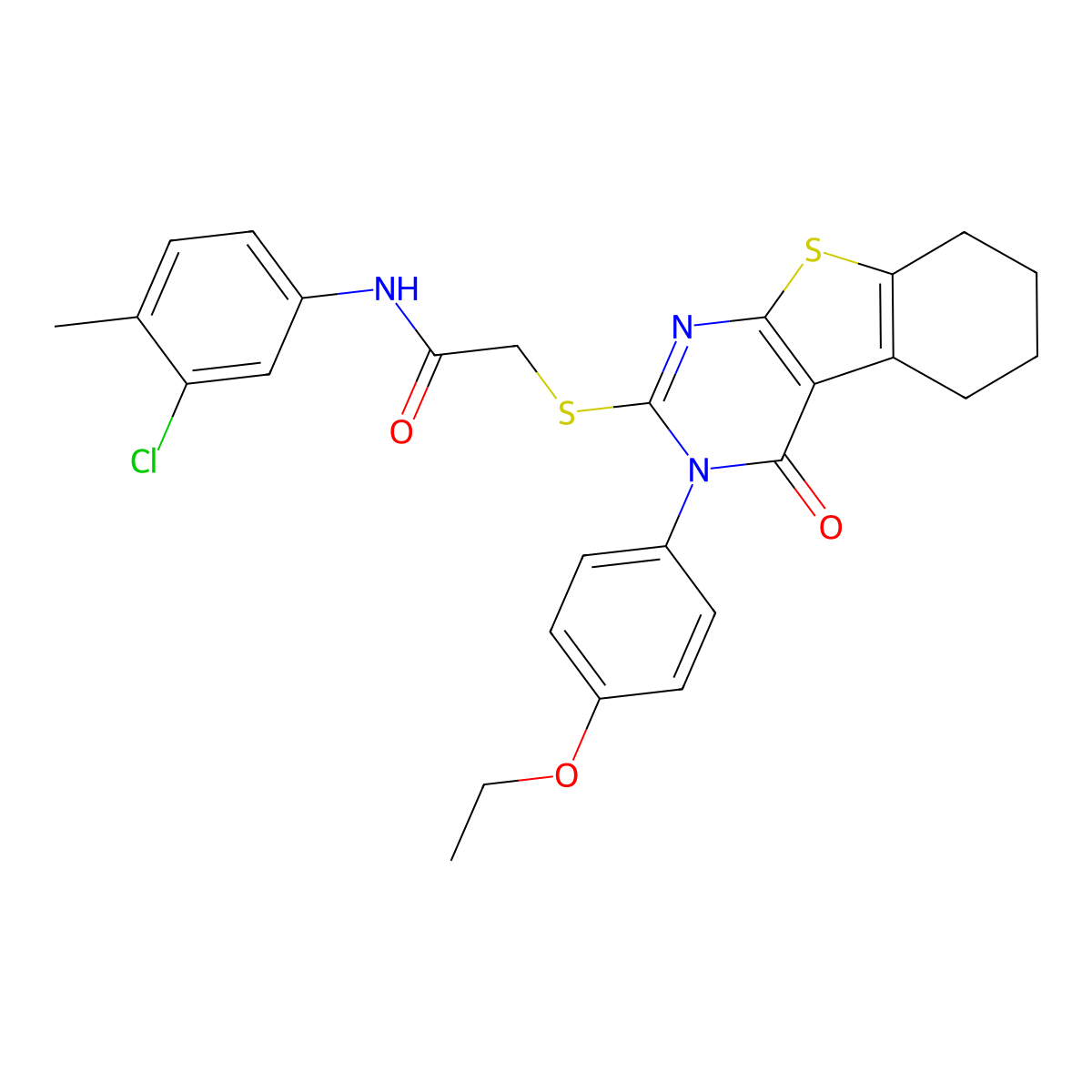 N-(3-chloro-4-methylphenyl)-2-{[3-(4-ethoxyphenyl)-4-oxo-3,4,5,6,7,8-hexahydro[1]benzothieno[2,3-d]pyrimidin-2-yl]sulfanyl}acetamide molecular structure, CAS 613226-87-2