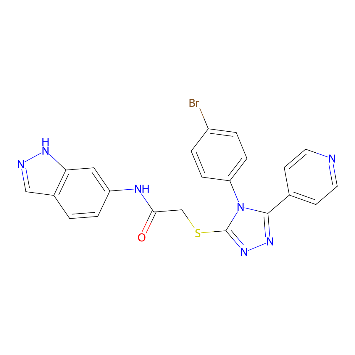 2-((4-(4-Bromophenyl)-5-(pyridin-4-yl)-4H-1,2,4-triazol-3-yl)thio)-N-(1H-indazol-6-yl)acetamide molecular structure, CAS 613226-91-8
