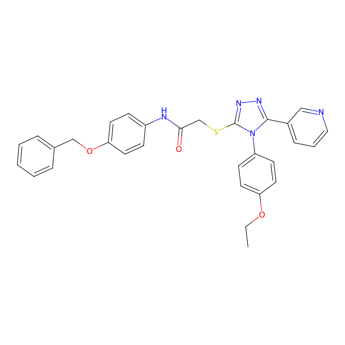 N-[4-(benzyloxy)phenyl]-2-{[4-(4-ethoxyphenyl)-5-(pyridin-3-yl)-4H-1,2,4-triazol-3-yl]sulfanyl}acetamide molecular structure, CAS 613227-10-4