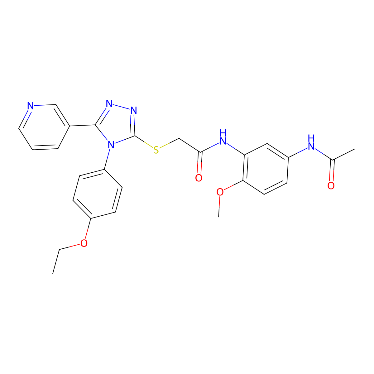 N-[5-(acetylamino)-2-methoxyphenyl]-2-{[4-(4-ethoxyphenyl)-5-(pyridin-3-yl)-4H-1,2,4-triazol-3-yl]sulfanyl}acetamide molecular structure, CAS 613227-14-8