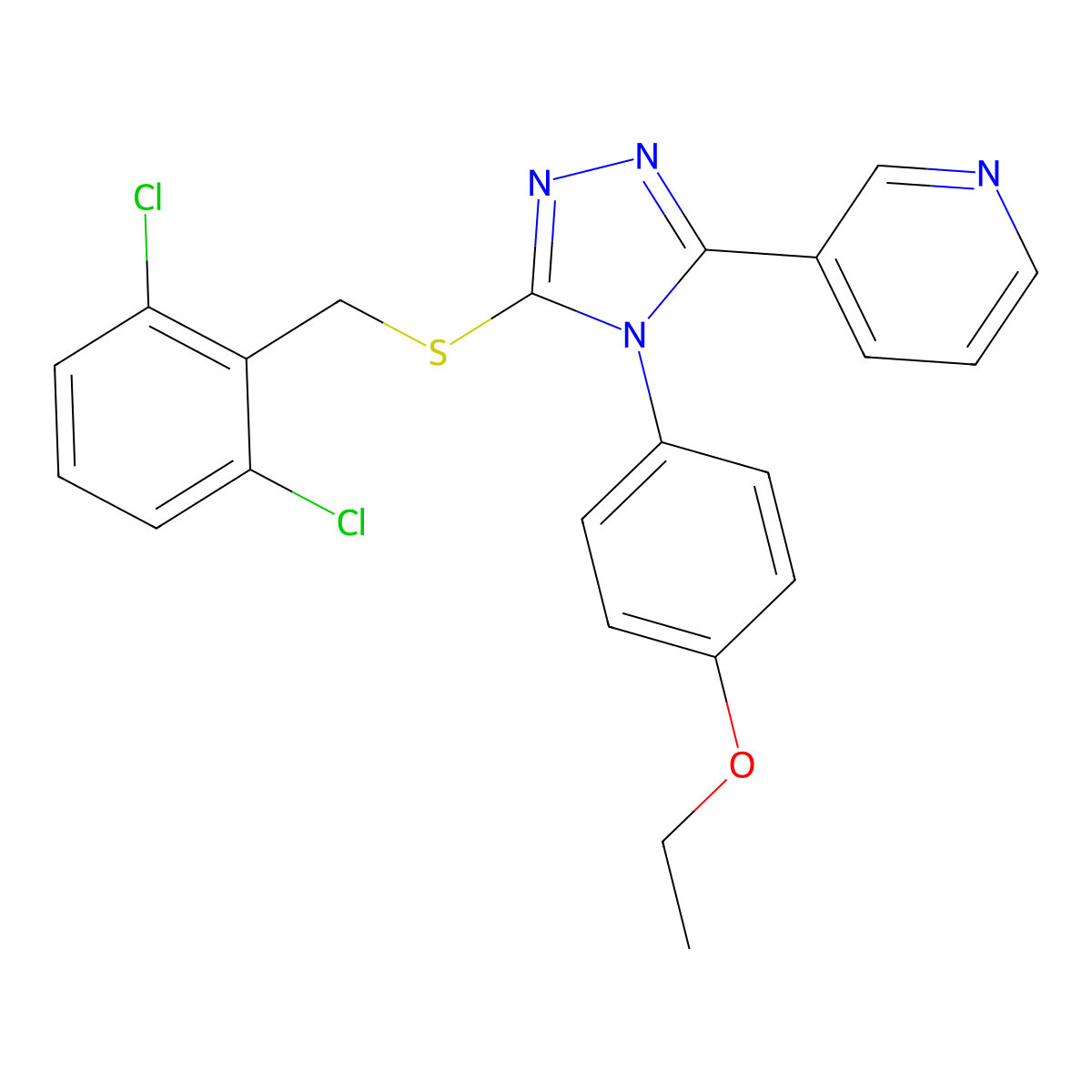 3-[5-[(2,6-Dichlorophenyl)methylsulfanyl]-4-(4-ethoxyphenyl)-1,2,4-triazol-3-yl]pyridine molecular structure, CAS 613227-25-1