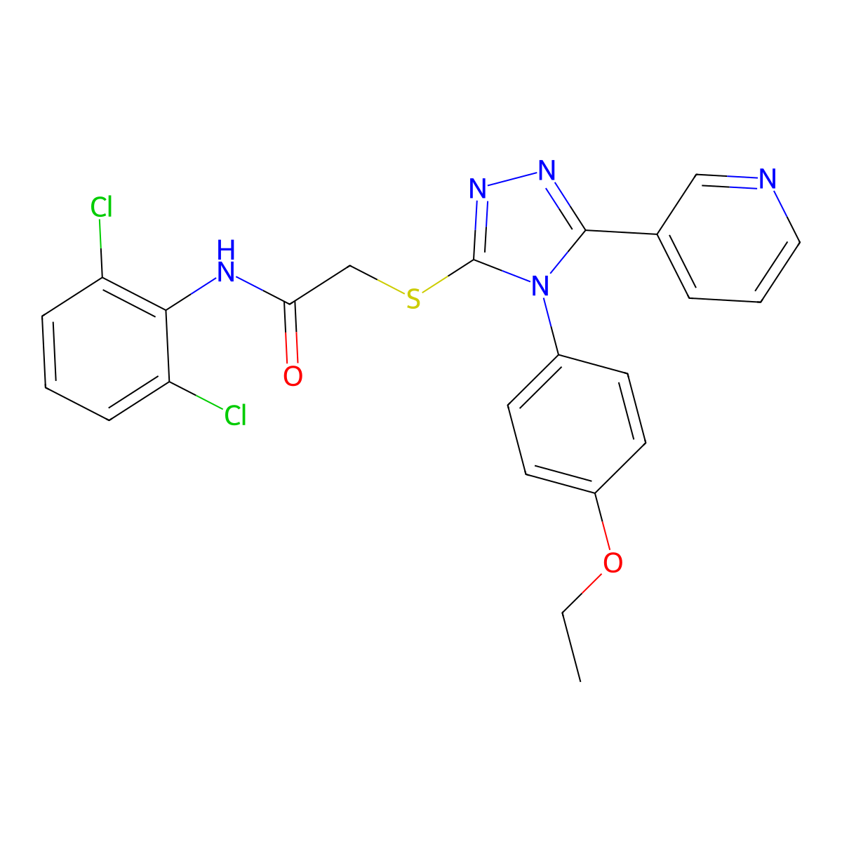 N-(2,6-dichlorophenyl)-2-{[4-(4-ethoxyphenyl)-5-(pyridin-3-yl)-4H-1,2,4-triazol-3-yl]sulfanyl}acetamide molecular structure, CAS 613227-37-5
