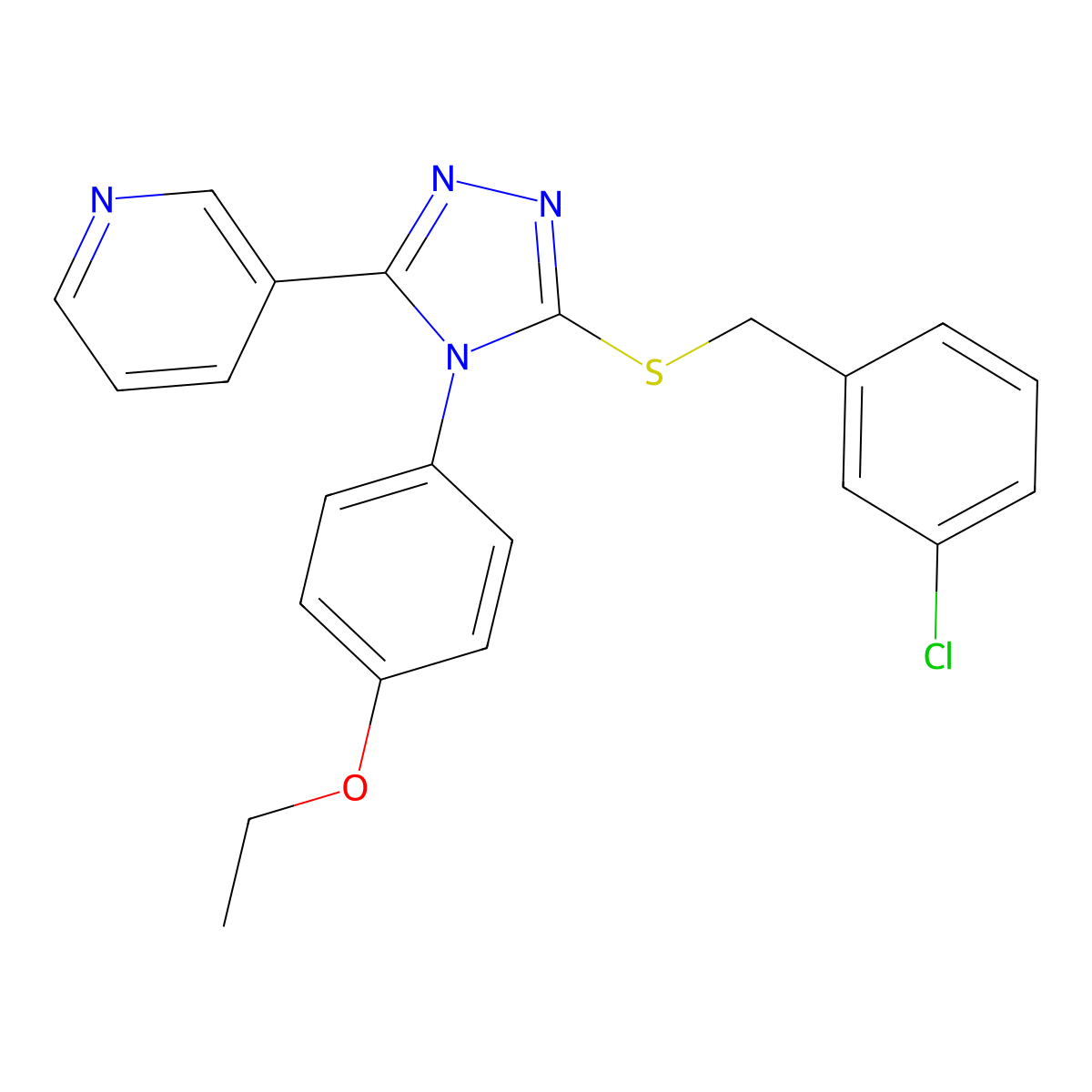 3-[5-[(3-chlorobenzyl)sulfanyl]-4-(4-ethoxyphenyl)-4H-1,2,4-triazol-3-yl]pyridine molecular structure, CAS 613227-40-0