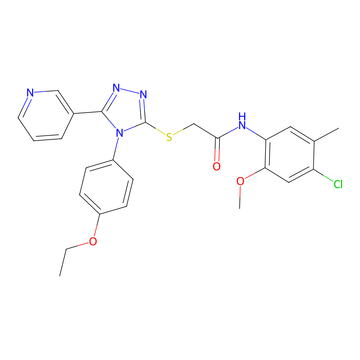 N-(4-chloro-2-methoxy-5-methylphenyl)-2-{[4-(4-ethoxyphenyl)-5-(pyridin-3-yl)-4H-1,2,4-triazol-3-yl]sulfanyl}acetamide molecular structure, CAS 613227-41-1