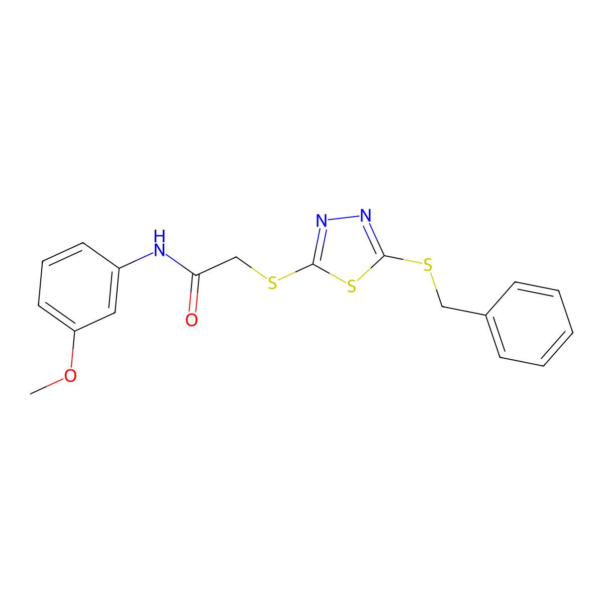 2-{[5-(benzylsulfanyl)-1,3,4-thiadiazol-2-yl]sulfanyl}-N-(3-methoxyphenyl)acetamide molecular structure, CAS 613227-66-0