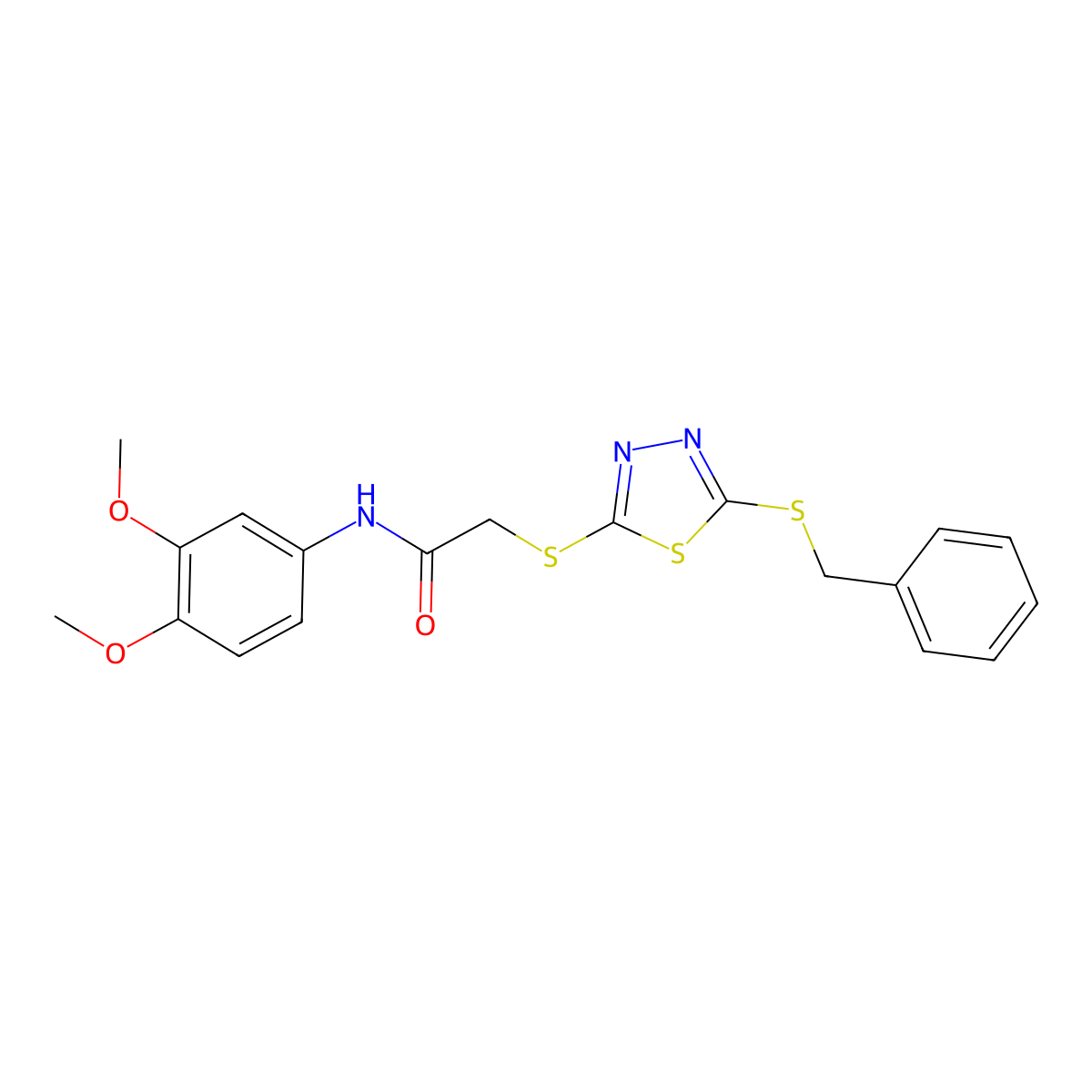 2-{[5-(benzylsulfanyl)-1,3,4-thiadiazol-2-yl]sulfanyl}-N-(3,4-dimethoxyphenyl)acetamide molecular structure, CAS 613227-67-1