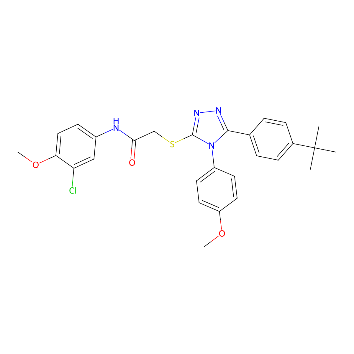 2-{[5-(4-tert-butylphenyl)-4-(4-methoxyphenyl)-4H-1,2,4-triazol-3-yl]sulfanyl}-N-(3-chloro-4-methoxyphenyl)acetamide molecular structure, CAS 613227-70-6