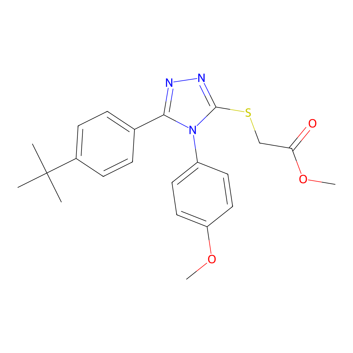methyl {[5-(4-tert-butylphenyl)-4-(4-methoxyphenyl)-4H-1,2,4-triazol-3-yl]sulfanyl}acetate molecular structure, CAS 613227-72-8