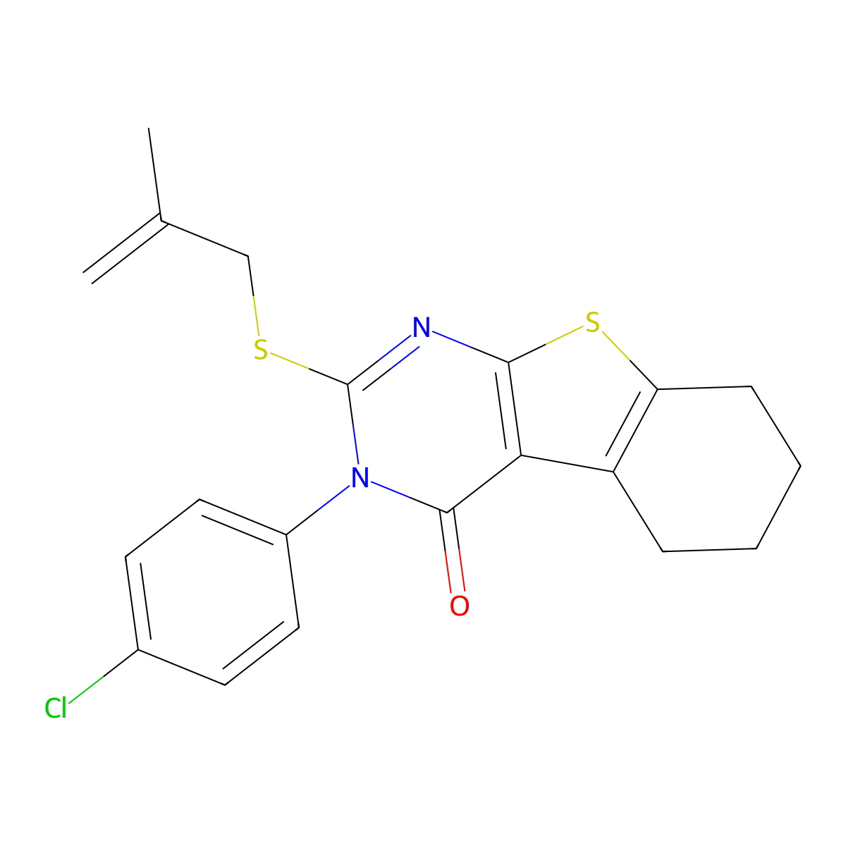 3-(4-Chlorophenyl)-5,6,7,8-tetrahydro-2-[(2-methyl-2-propen-1-yl)thio][1]benzothieno[2,3-d]pyrimidin-4(3H)-one molecular structure, CAS 613227-83-1