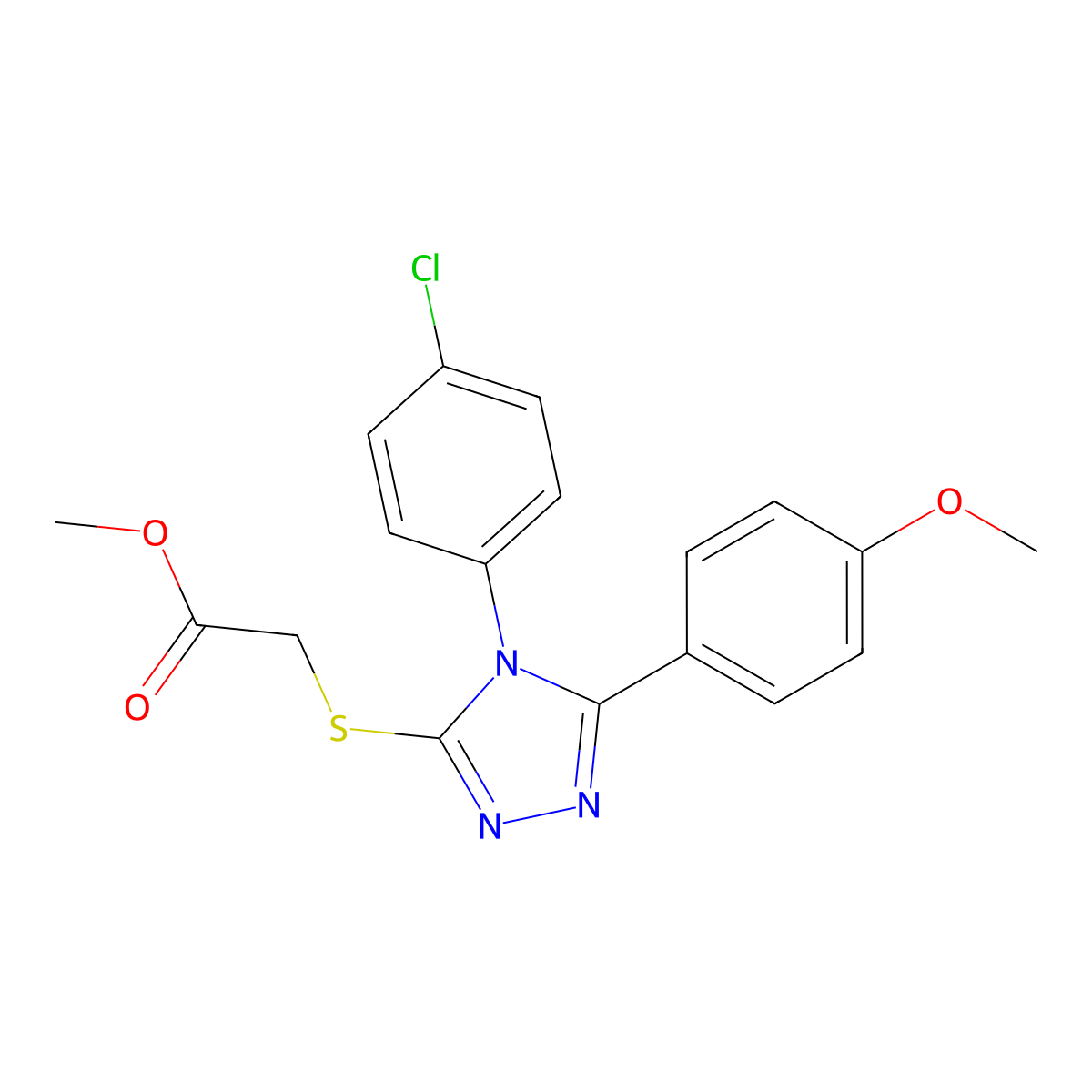 methyl {[4-(4-chlorophenyl)-5-(4-methoxyphenyl)-4H-1,2,4-triazol-3-yl]sulfanyl}acetate molecular structure, CAS 613228-01-6