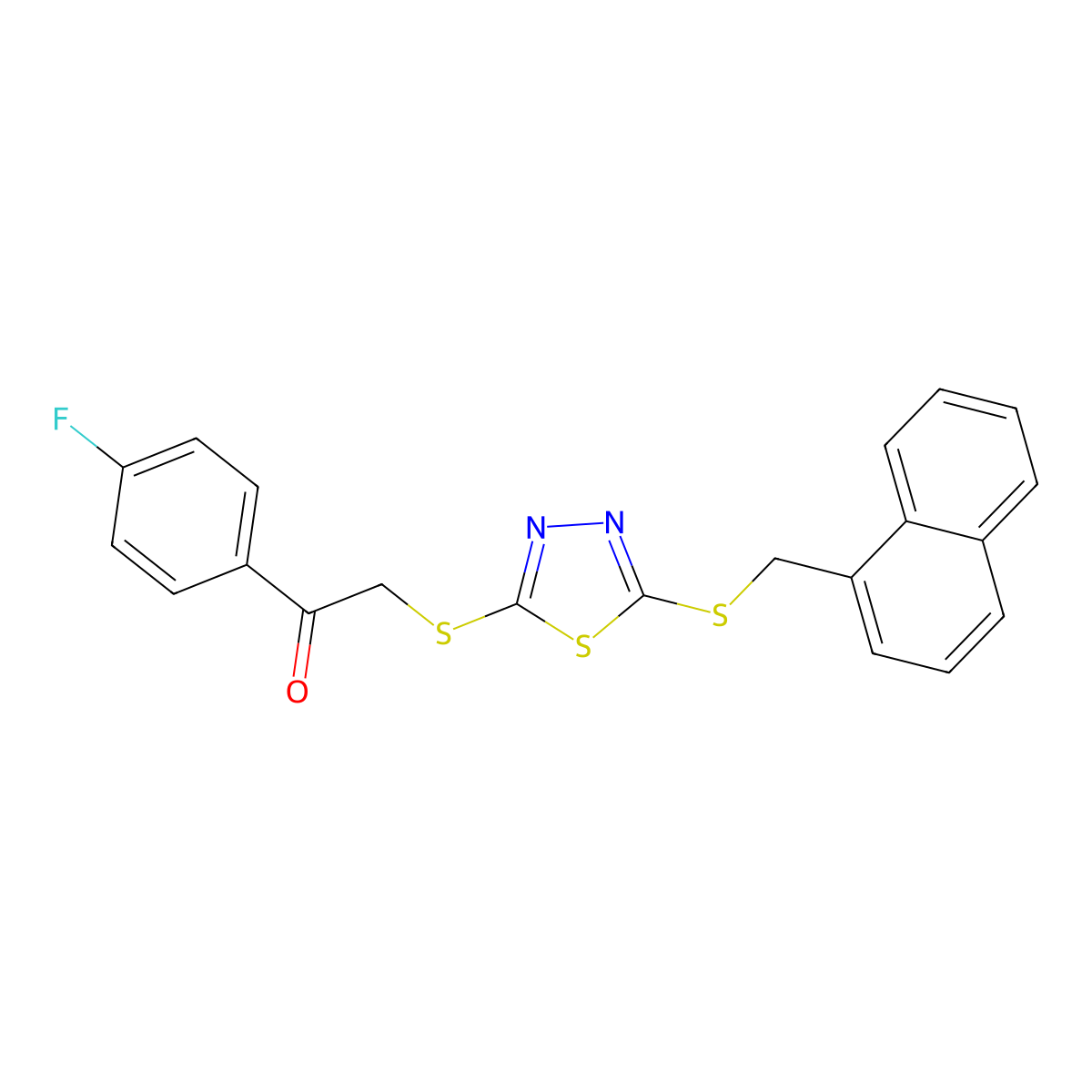 1-(4-Fluorophenyl)-2-[[5-(naphthalen-1-ylmethylsulfanyl)-1,3,4-thiadiazol-2-yl]sulfanyl]ethanone molecular structure, CAS 613228-21-0