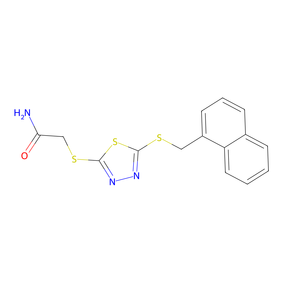 2-[[5-(Naphthalen-1-ylmethylsulfanyl)-1,3,4-thiadiazol-2-yl]sulfanyl]acetamide molecular structure, CAS 613228-22-1