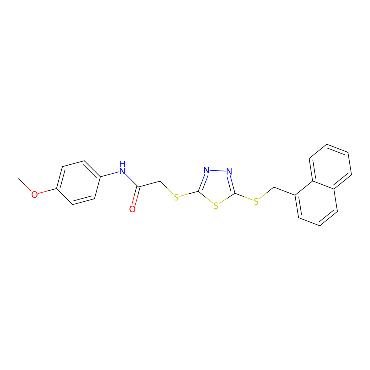 N-(4-methoxyphenyl)-2-({5-[(naphthalen-1-ylmethyl)sulfanyl]-1,3,4-thiadiazol-2-yl}sulfanyl)acetamide molecular structure, CAS 613228-23-2