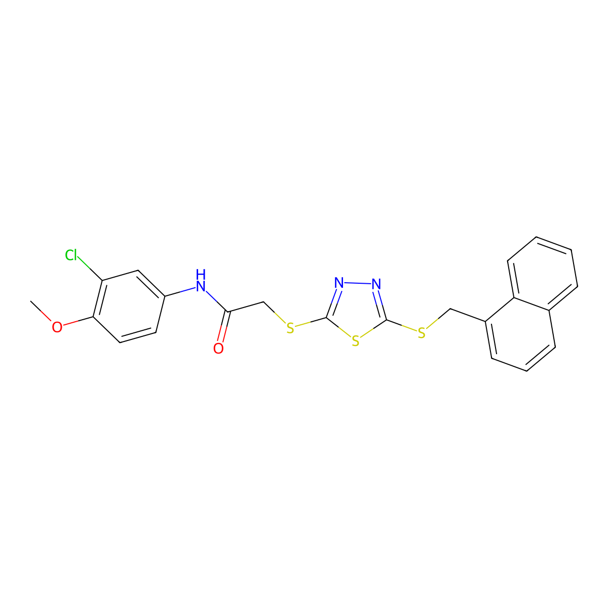 N-(3-chloro-4-methoxyphenyl)-2-({5-[(naphthalen-1-ylmethyl)sulfanyl]-1,3,4-thiadiazol-2-yl}sulfanyl)acetamide molecular structure, CAS 613228-26-5
