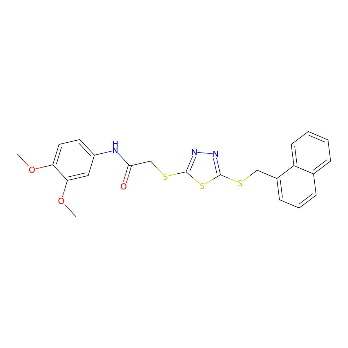 N-(3,4-dimethoxyphenyl)-2-({5-[(naphthalen-1-ylmethyl)sulfanyl]-1,3,4-thiadiazol-2-yl}sulfanyl)acetamide molecular structure, CAS 613228-27-6