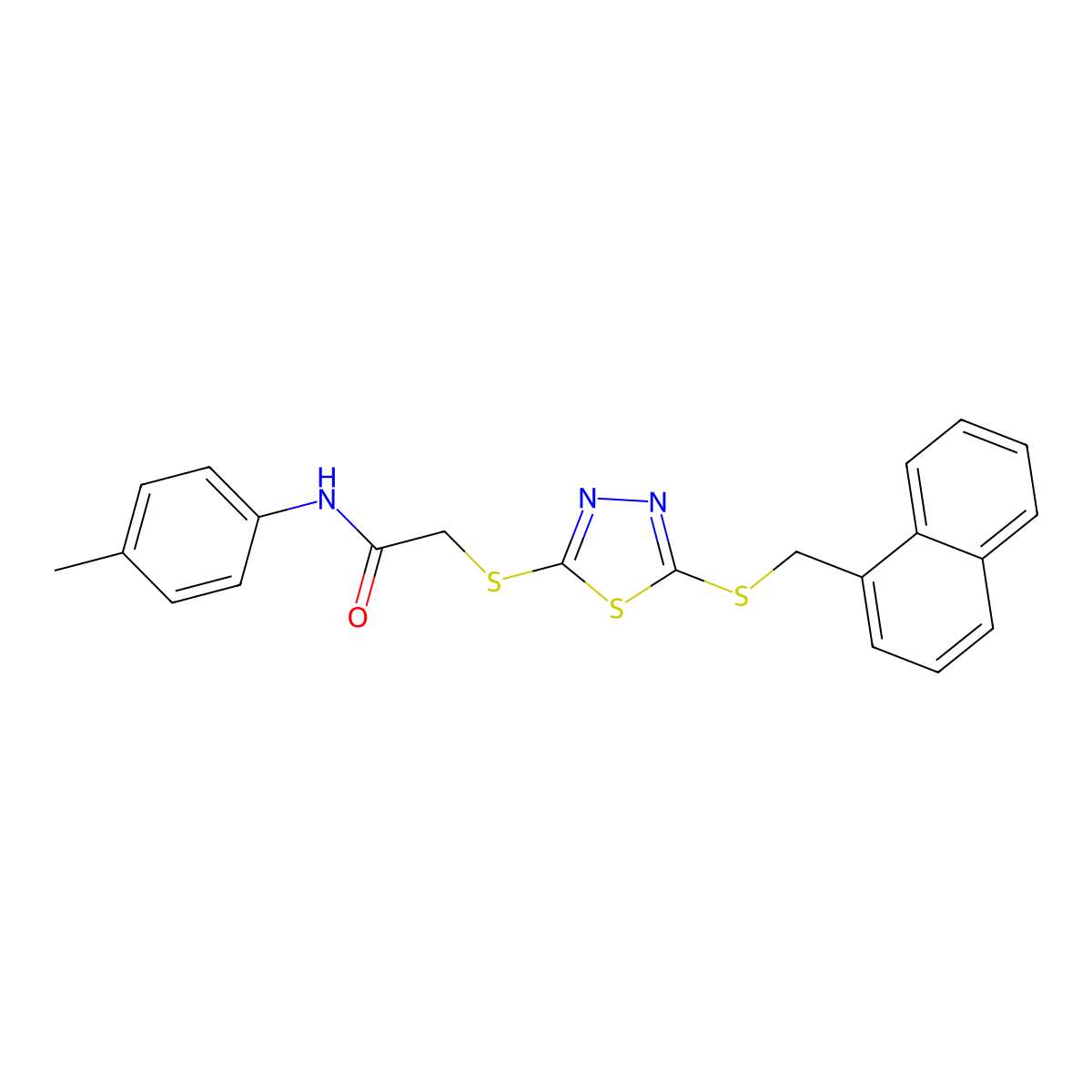 N-(4-methylphenyl)-2-({5-[(naphthalen-1-ylmethyl)sulfanyl]-1,3,4-thiadiazol-2-yl}sulfanyl)acetamide molecular structure, CAS 613228-28-7