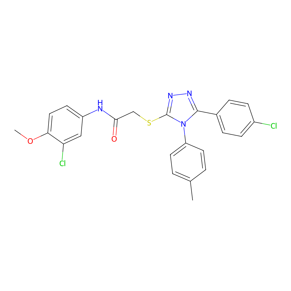 N-(3-chloro-4-methoxyphenyl)-2-{[5-(4-chlorophenyl)-4-(4-methylphenyl)-4H-1,2,4-triazol-3-yl]sulfanyl}acetamide molecular structure, CAS 613228-36-7