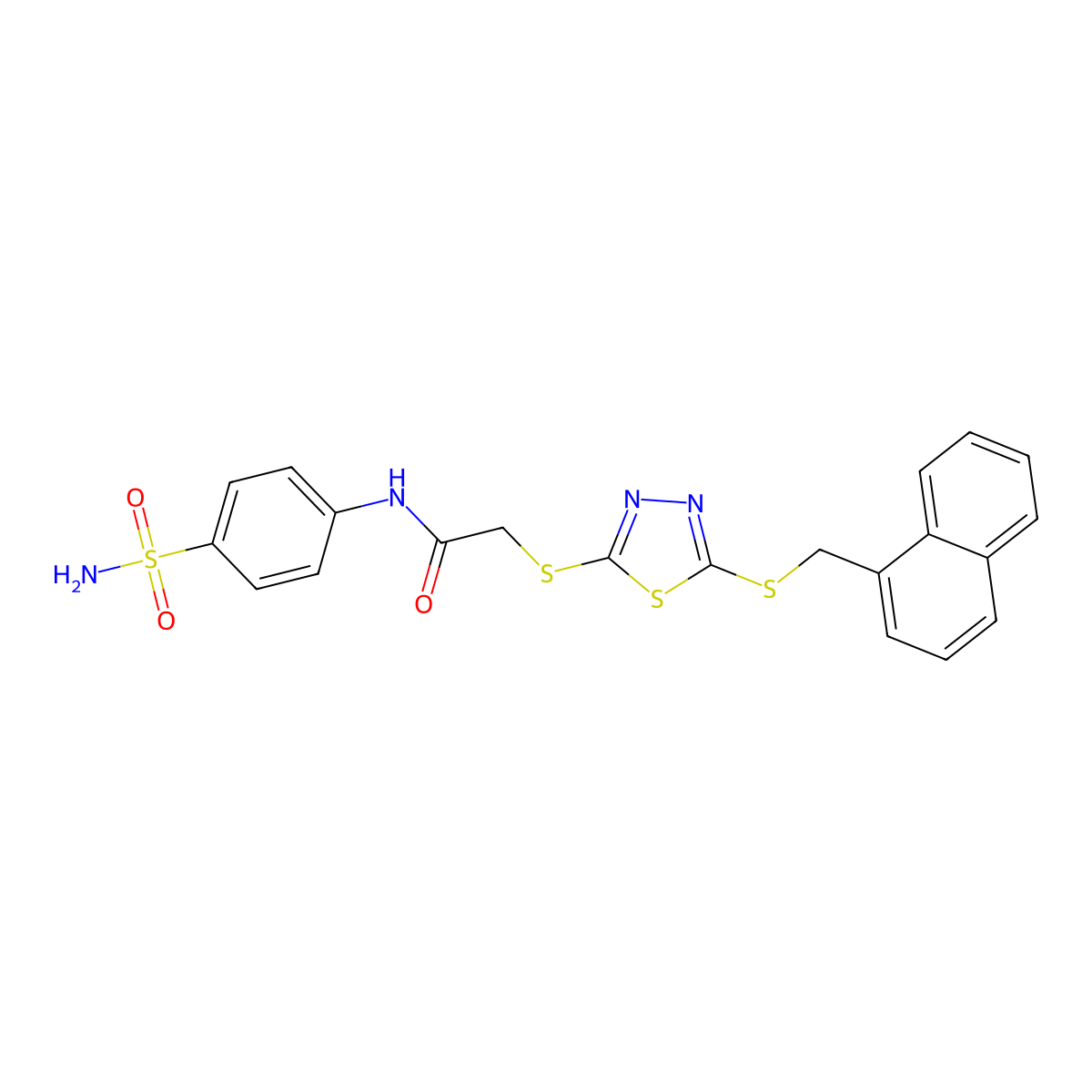 2-[[5-(naphthalen-1-ylmethylsulfanyl)-1,3,4-thiadiazol-2-yl]sulfanyl]-N-(4-sulfamoylphenyl)acetamide molecular structure, CAS 613251-69-7