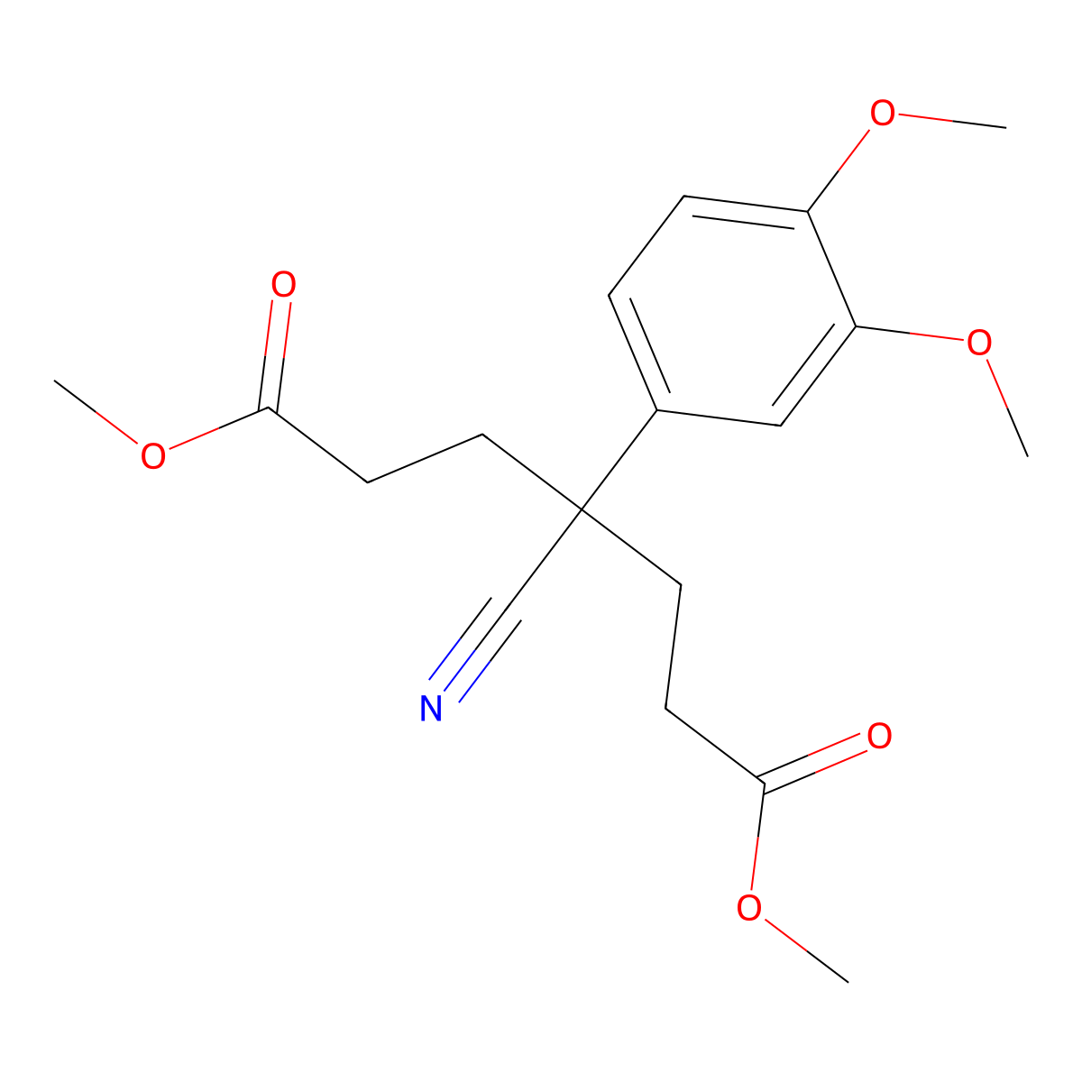 Dimethyl 4-cyano-4-(3,4-dimethoxyphenyl)heptanedioate molecular structure, CAS 61330-09-4
