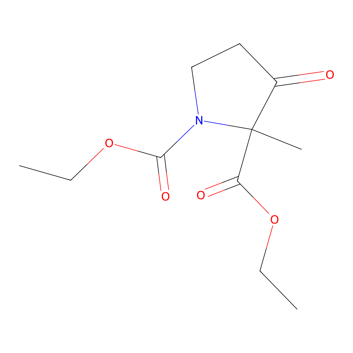 Diethyl 2-methyl-3-oxopyrrolidine-1,2-dicarboxylate molecular structure, CAS 61334-21-2