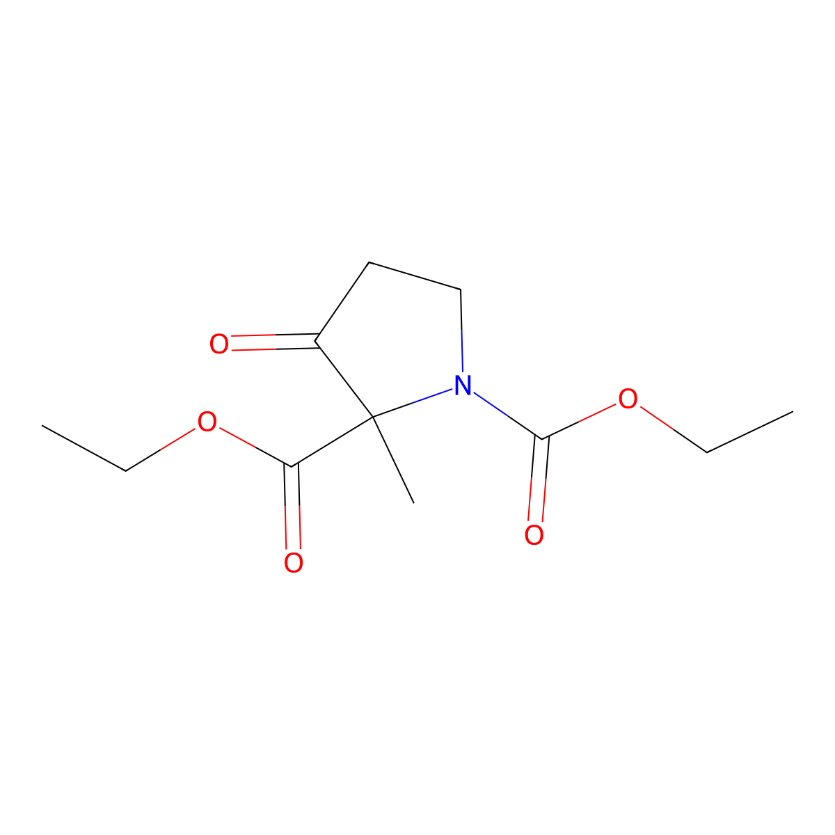 Diethyl 2-methyl-3-oxopyrrolidine-1,2-dicarboxylate molecular structure, CAS 61334-21-2