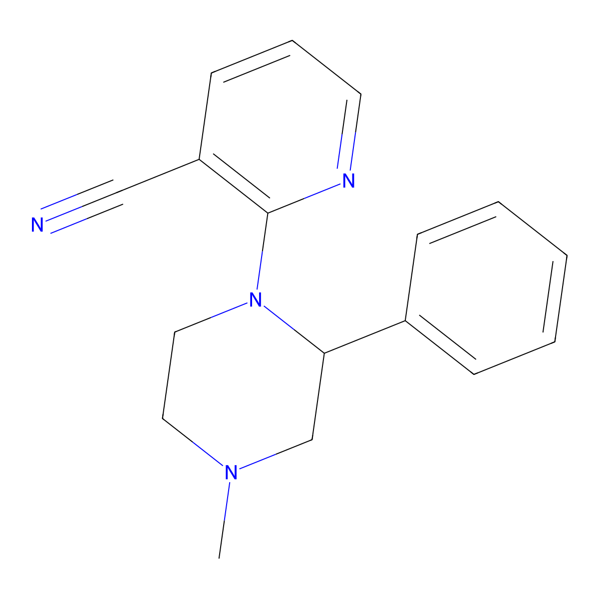 2-(4-Methyl-2-phenylpiperazin-1-yl)pyridine-3-carbonitrile molecular structure, CAS 61337-88-0