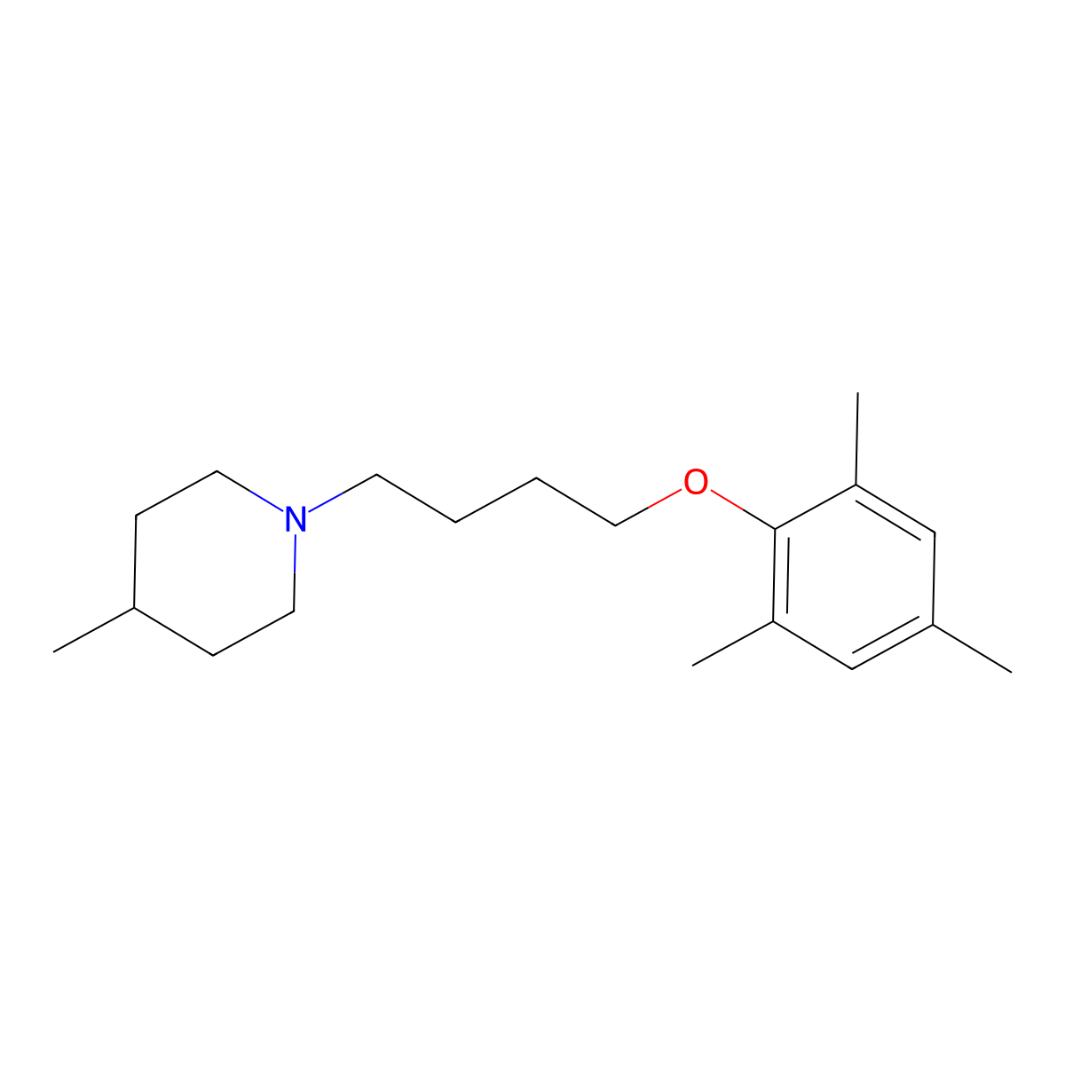 4-Methyl-1-[4-(2,4,6-trimethylphenoxy)butyl]piperidine molecular structure, CAS 6135-68-8